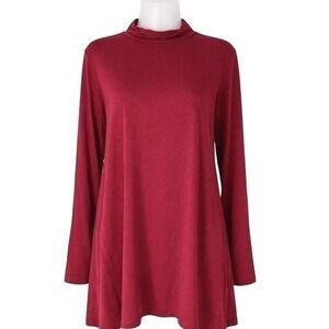 H by Halston Burgundy Long-Sleeve Midi Dress-Medium Flowy Travel Office Layering